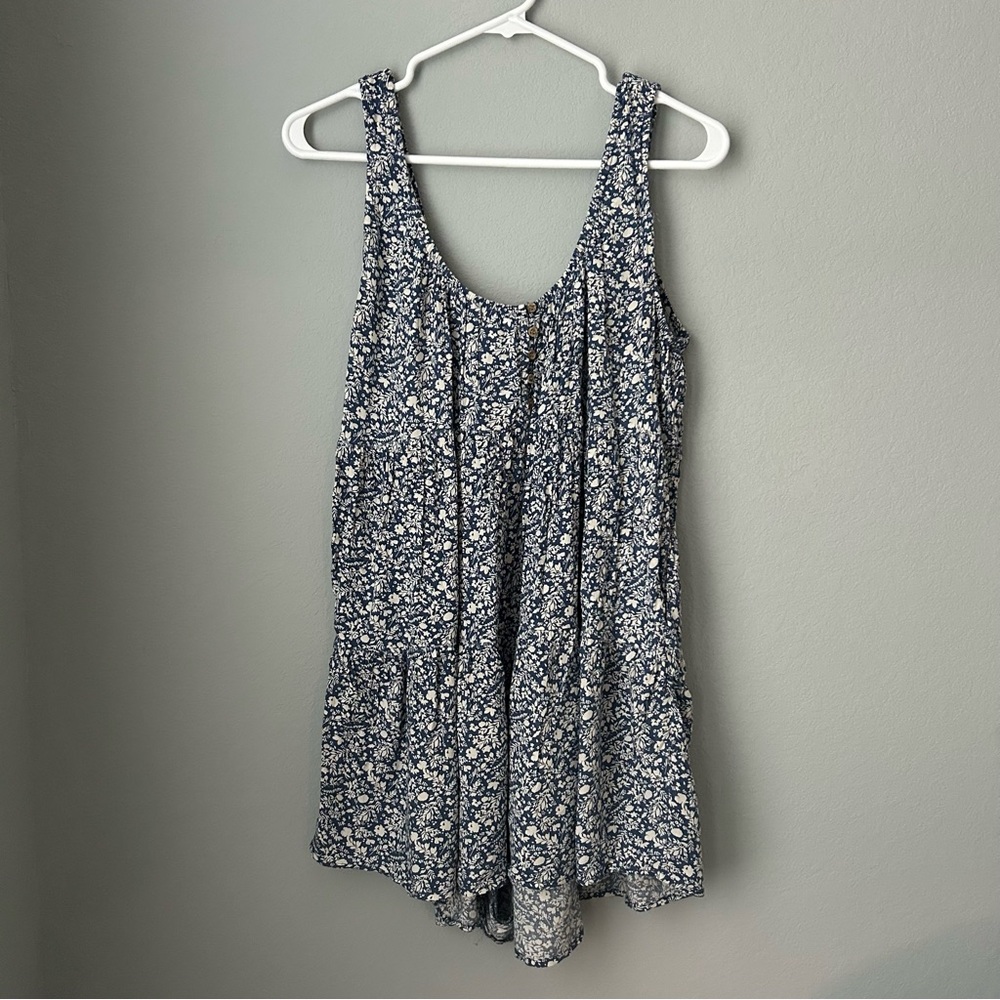 Lush Blue and White Floral Romper